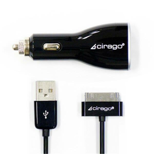 Cable-Dual USB Car Charger-with Sync Cable-Black Dual USB charging ports - 2.1A and 1.0A, Cirago International, Mfr#: IPA3510